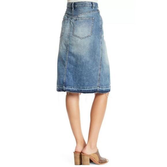 Free People We the Free Demin Midi Skirt in Cloudless Blue Split Front size 27 - Picture 7 of 7